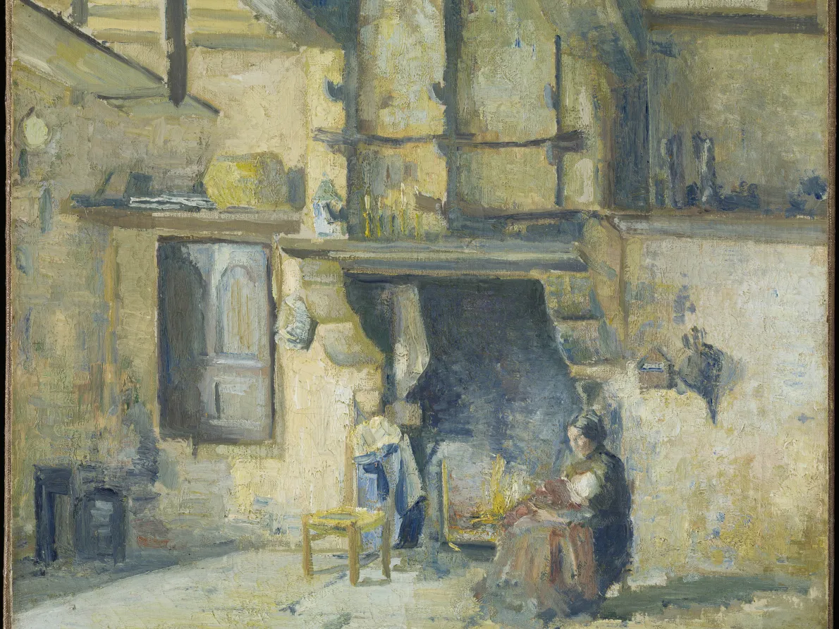 "The Kitchen at Piette’s", Montfoucault, 1874, Camille Pissarro, French; oil on canvas. Detroit Institute of Arts.