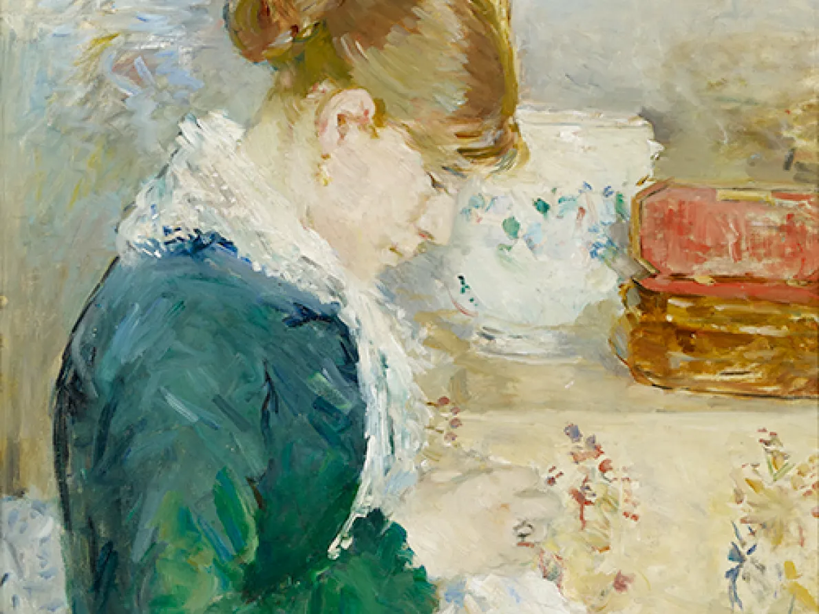 "Woman Sewing," about 1879, Berthe Morisot, French; oil on canvas. Albright-Knox Art Gallery, Fellows for Life Fund, 1926:1.