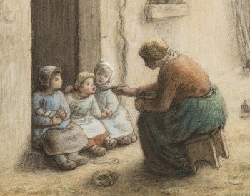 Mother feeding her children