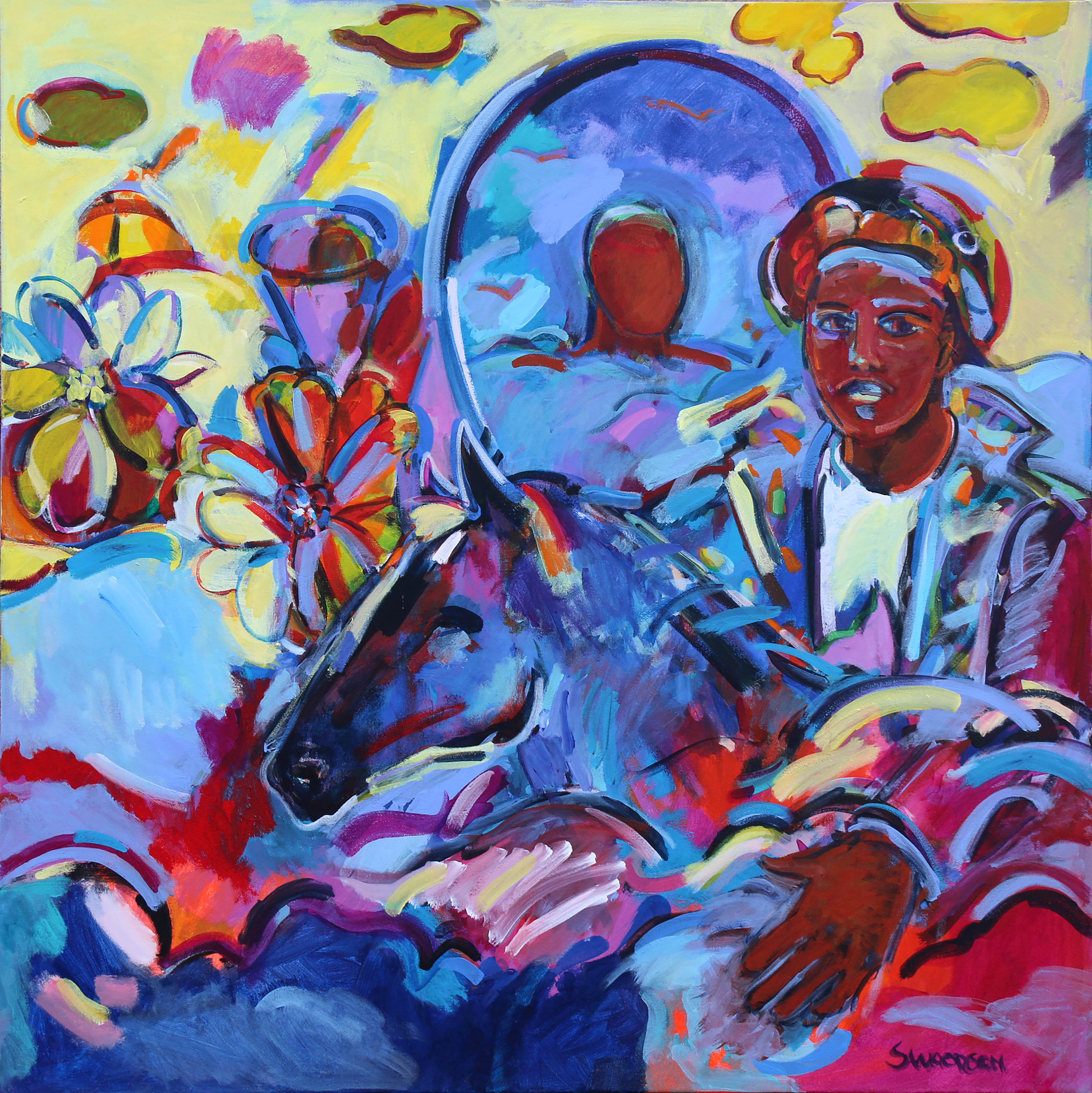 "Flight with Mirror," 2014, Shirley Woodson, American; acrylic on canvas.