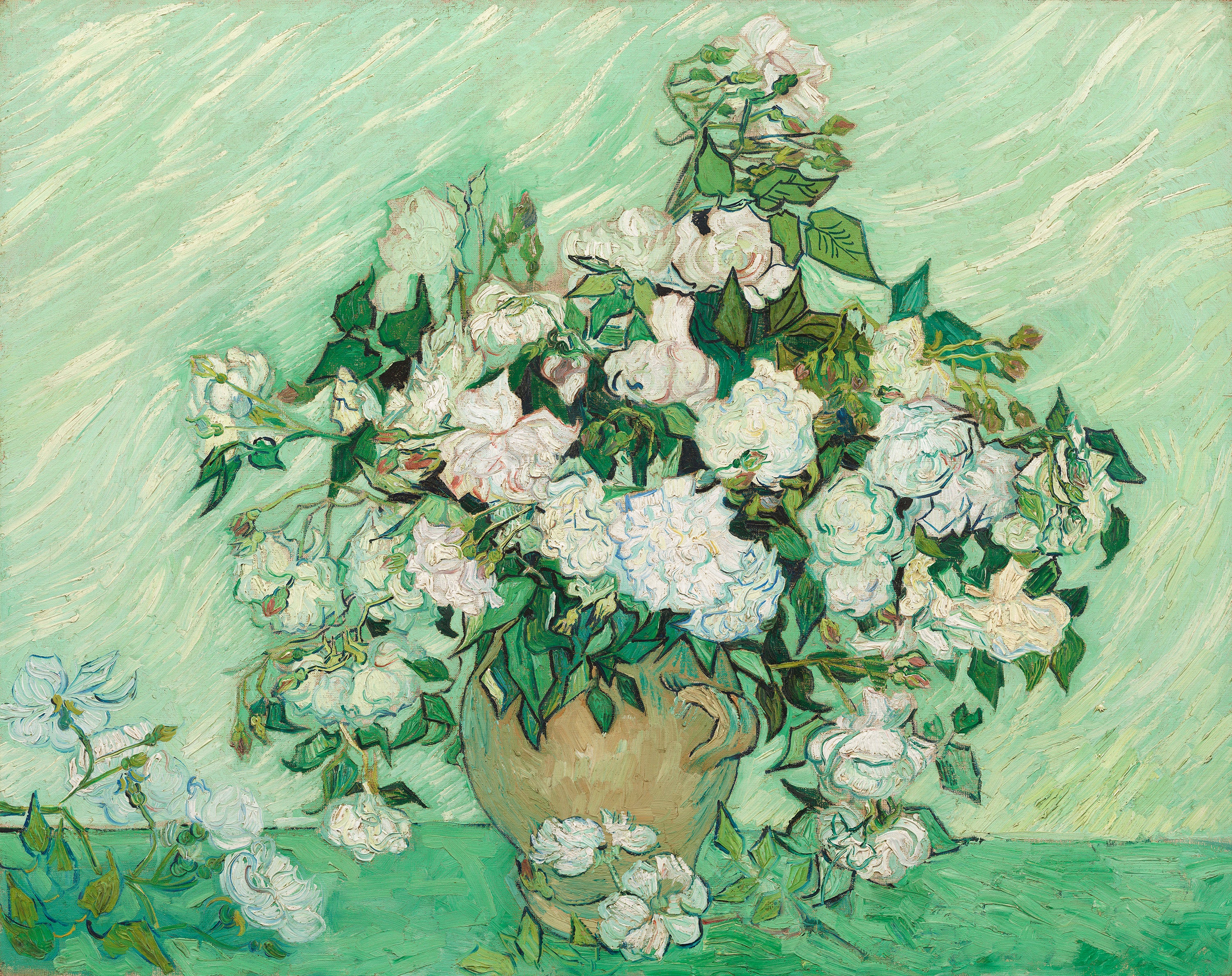 Vincent van Gogh (Dutch, 1853–1890). Roses, 1890. Oil on canvas; 27 15/16 x 35 7/16 in. (71 x 90 cm). National Gallery of Art, Washington, DC, gift of Pamela Harriman in memory of W. Averell Harriman, 1991.67.1.
