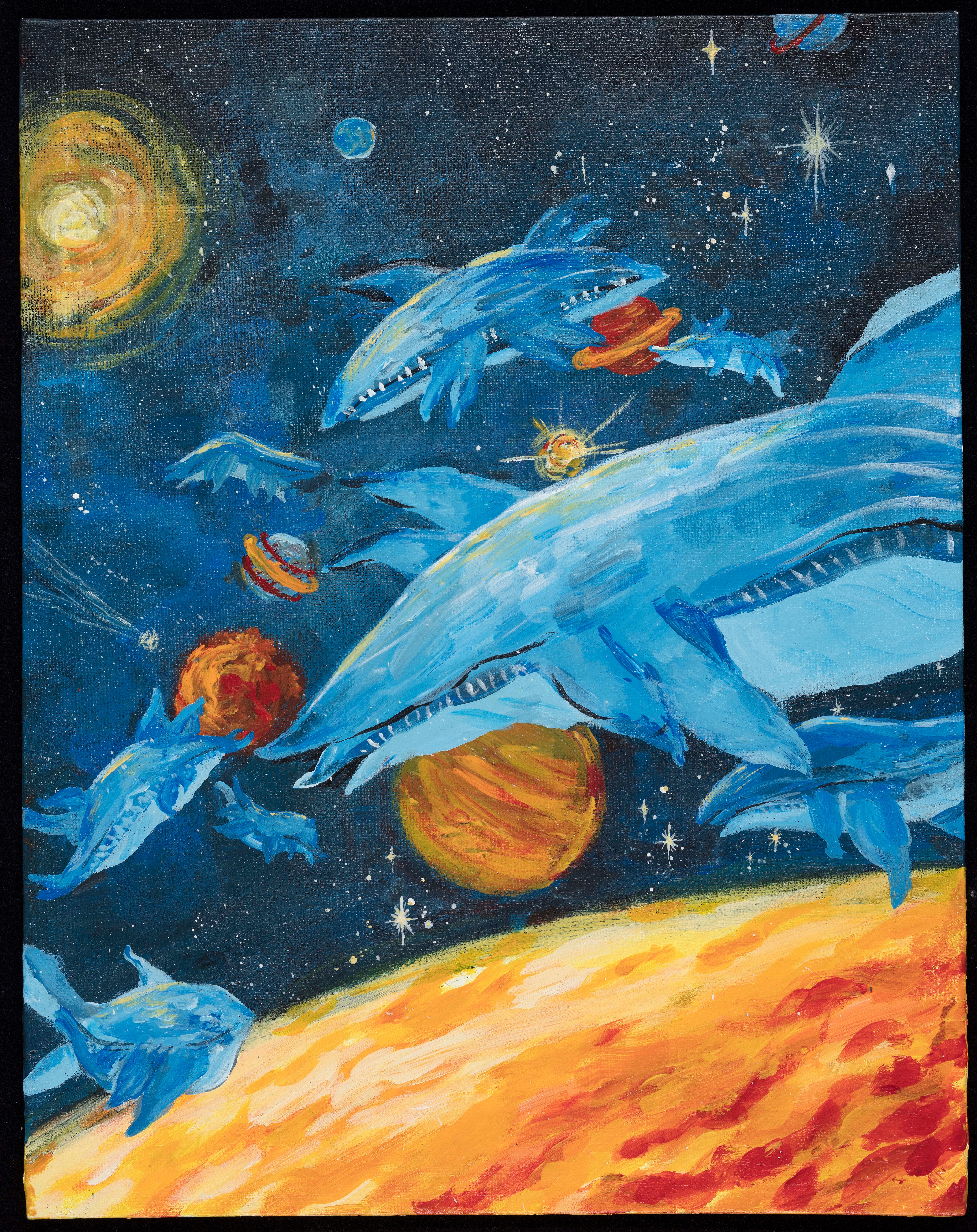 Abida Sultana, "Searching for Sky Whales," painting, Grade 12, Teacher: Elisabel Vega-Argueta