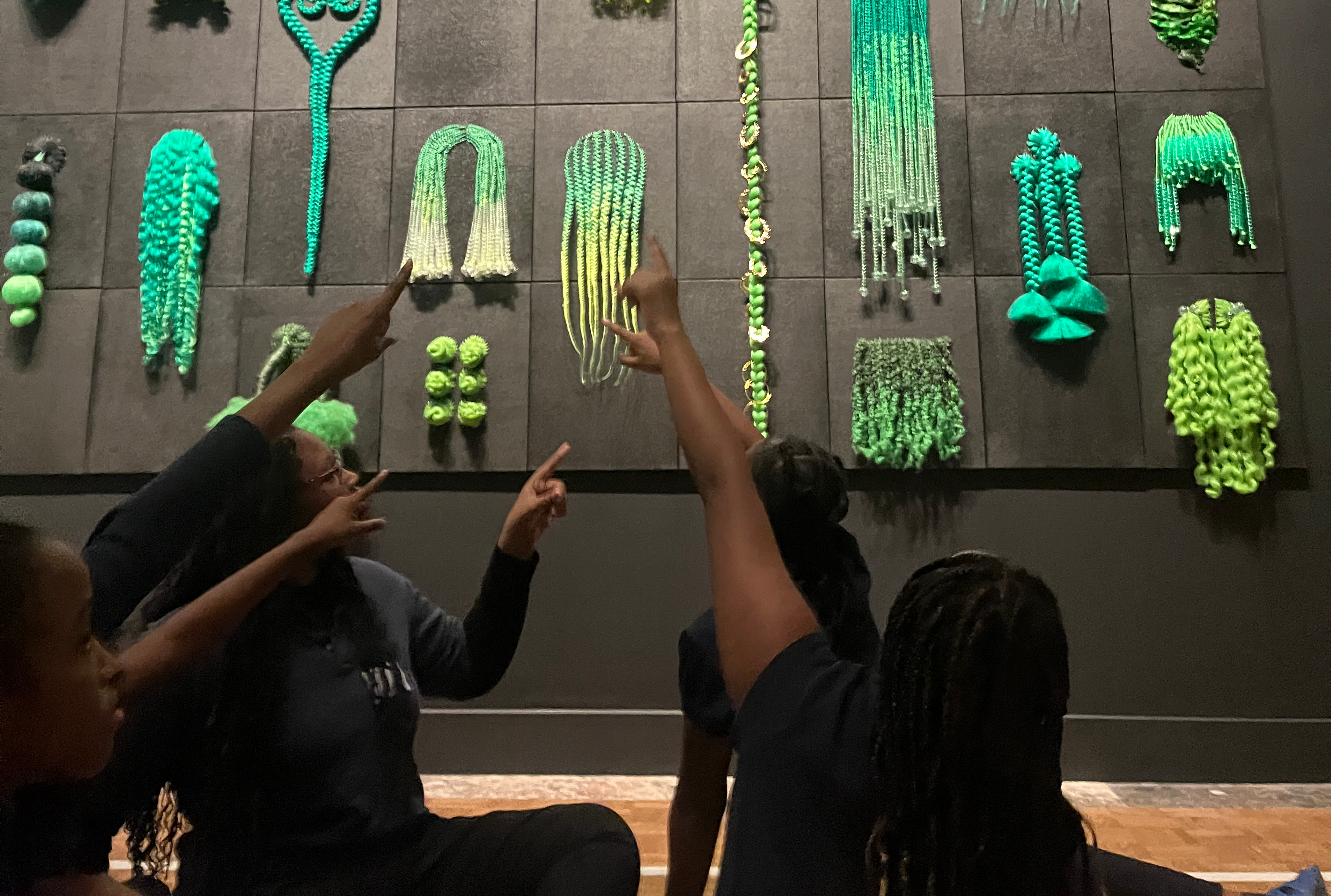 Fifth graders from Detroit Premier Academy visited for a Meaning Through Artmaking field trip, which included a guided tour of Tiff Massey's 7 Mile+Livernois exhibition and a printmaking lesson in the Studio. Courtesy: Zachary Frieling