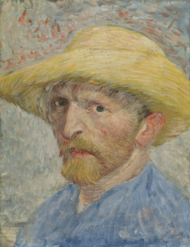 “Self Portrait” by Vincent van Gogh, 1887, oil on artist board, mounted to wood panel.