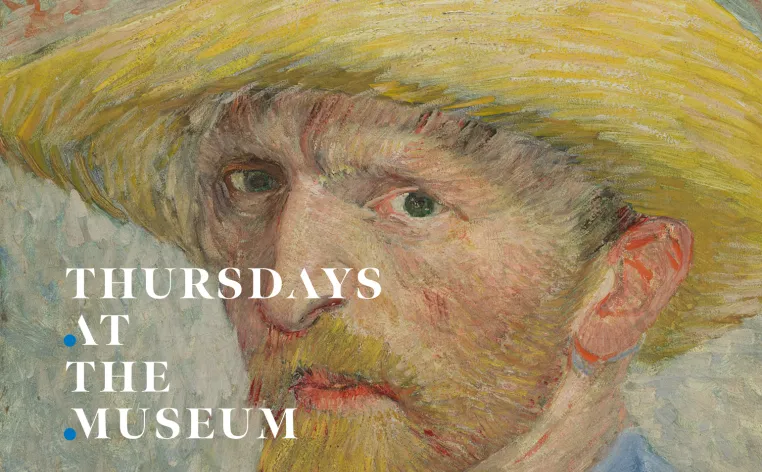 Van Gogh&#039;s Self-Portrait with the text &quot;Thursdays at the Museum&quot;