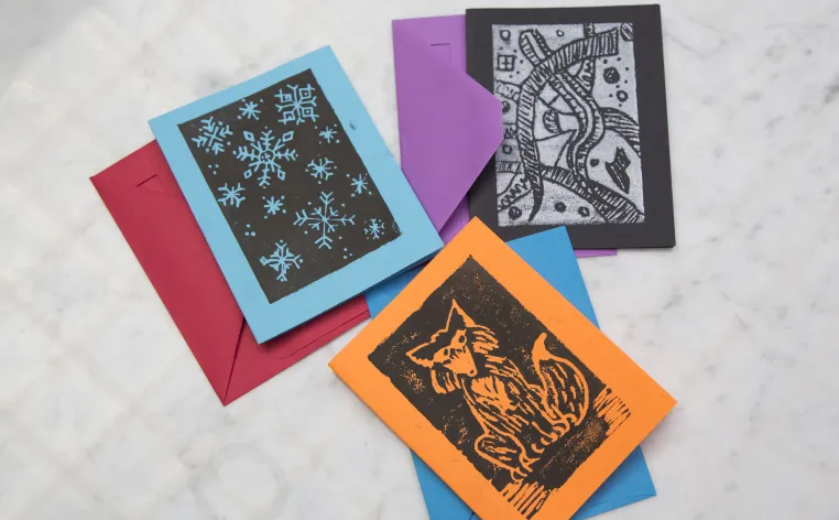 An example of print making cards made at the DIA's drop-in Art-Making studio