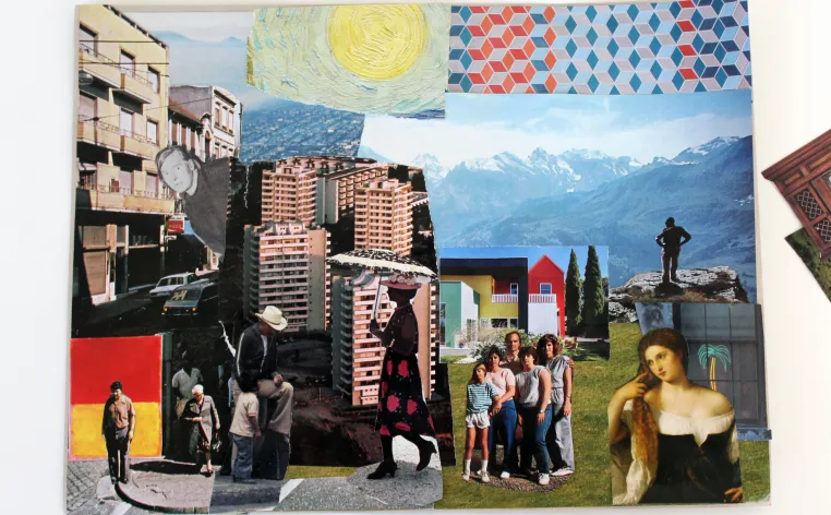 A colorful example of a neighborhood collage made in the DIA's art-making studio.