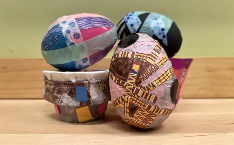 Examples of egg shakers made in the DIA's Artmaking Studio