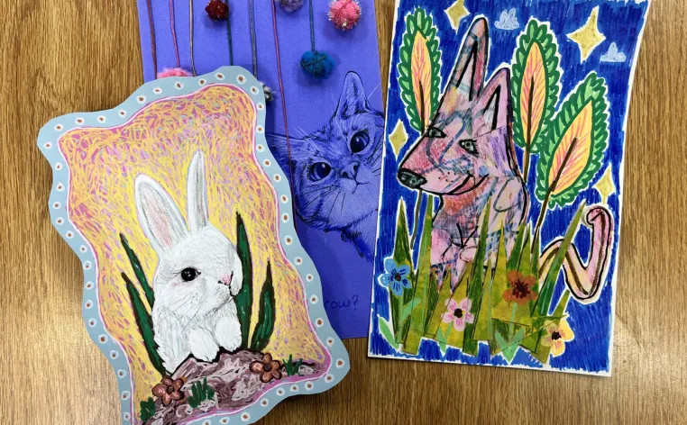 Examples of pet portraits made in the DIA's artmaking studio