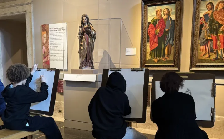 Patrons drawing in the Medieval & Renaissance galleries
