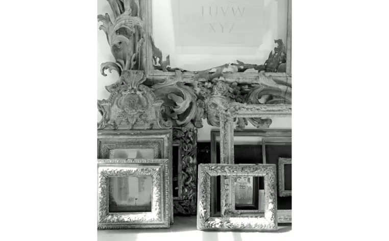 A black and white image of picture frames