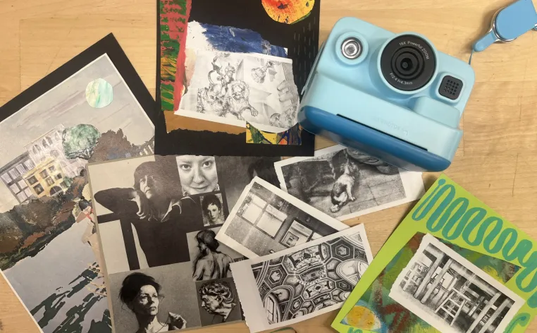 Examples of Instant Photo Collages made in the DIA's Artmaking Studio during a Drop-In Workshop