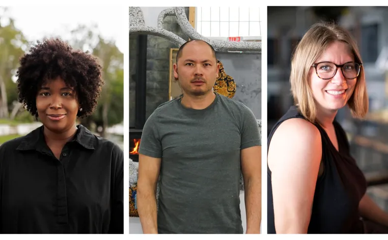 Portraits of ceramic artist Anina Major, furniture designer Jack Craig, and glass artist Kim Harty