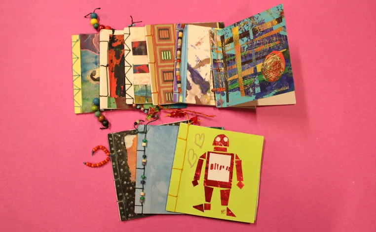 Examples of journals made at the Detroit Institute of Arts' Artmaking Studio