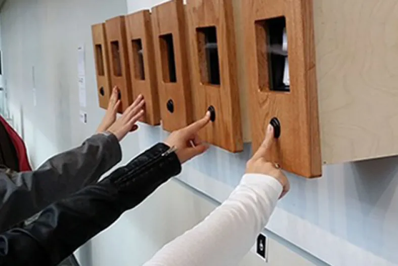 Students observing analog technology