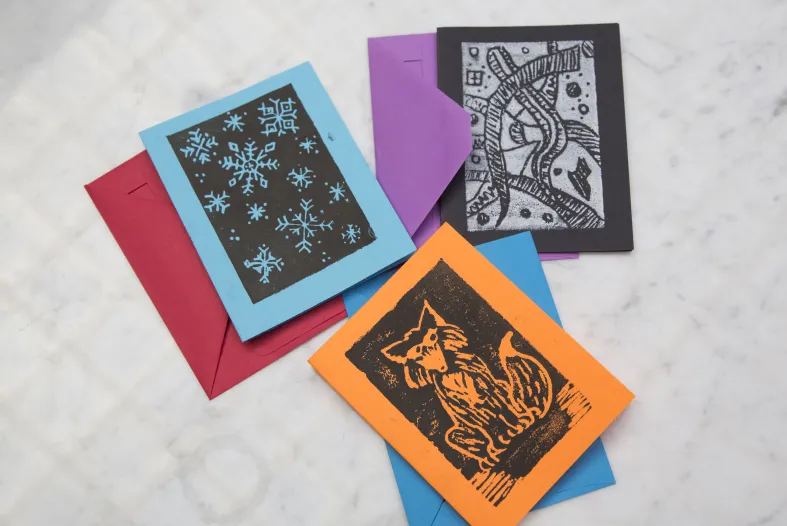 An example of print making cards made at the DIA's drop-in Art-Making studio