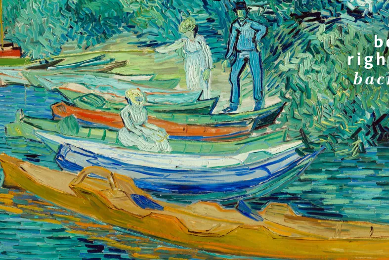 Image of three people on a boat with the text "be right back"