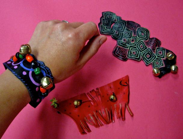 Examples of wrist and ankle rattles made in the DIA's Art-Making studio