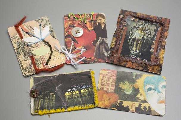 Examples of artist trading cards made in the DIA's artmaking studio