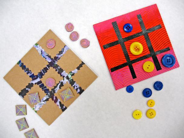 Examples of tic tac toe boards made in the Detroit Institute of Arts' Artmaking Studio