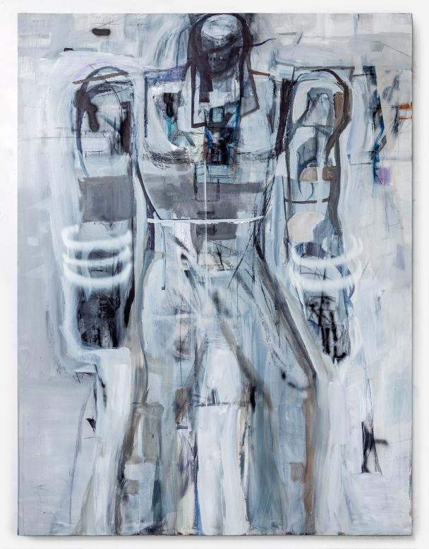 Israel Aten, Untitled, 2025, Acrylic, graphite, charcoal on canvas, 98 x 74 in. (249 x 188 cm).