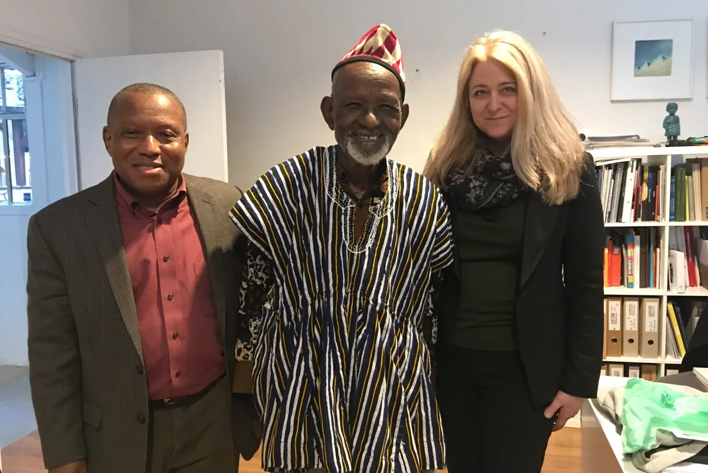 Right to left: DIA Curator of African Art Nii Quacoopome, James Barnor, DIA Curator of Photography Nancy Barr, Galerie Clémentine de la Féronnière, Paris, 2019. Photo credit: Glenn Barr