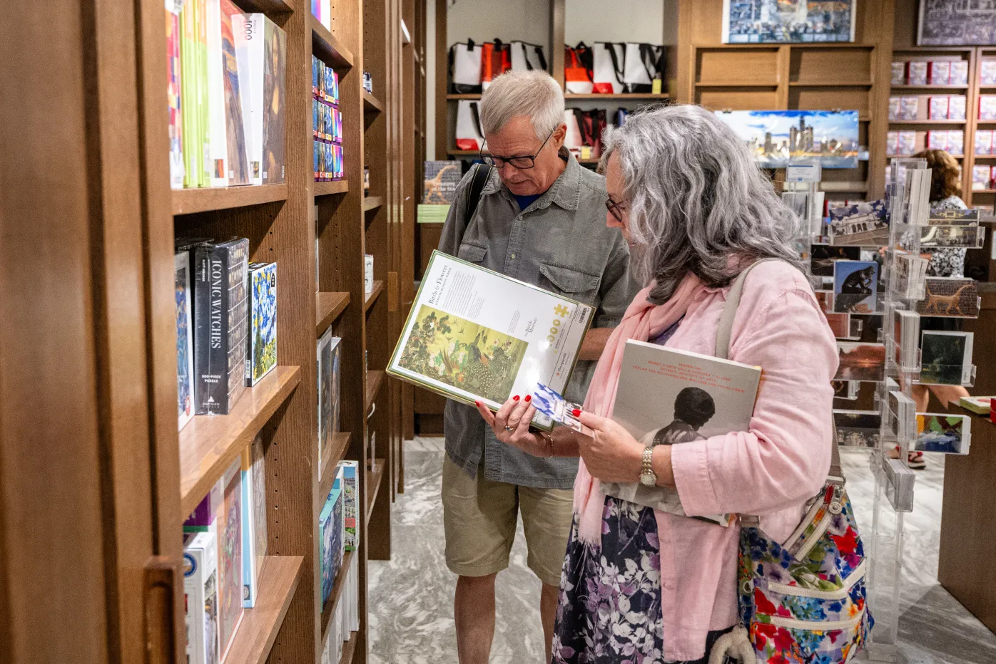 Patrons perusing the puzzle aisle at the Detroit Institute of Arts&#039; Shop