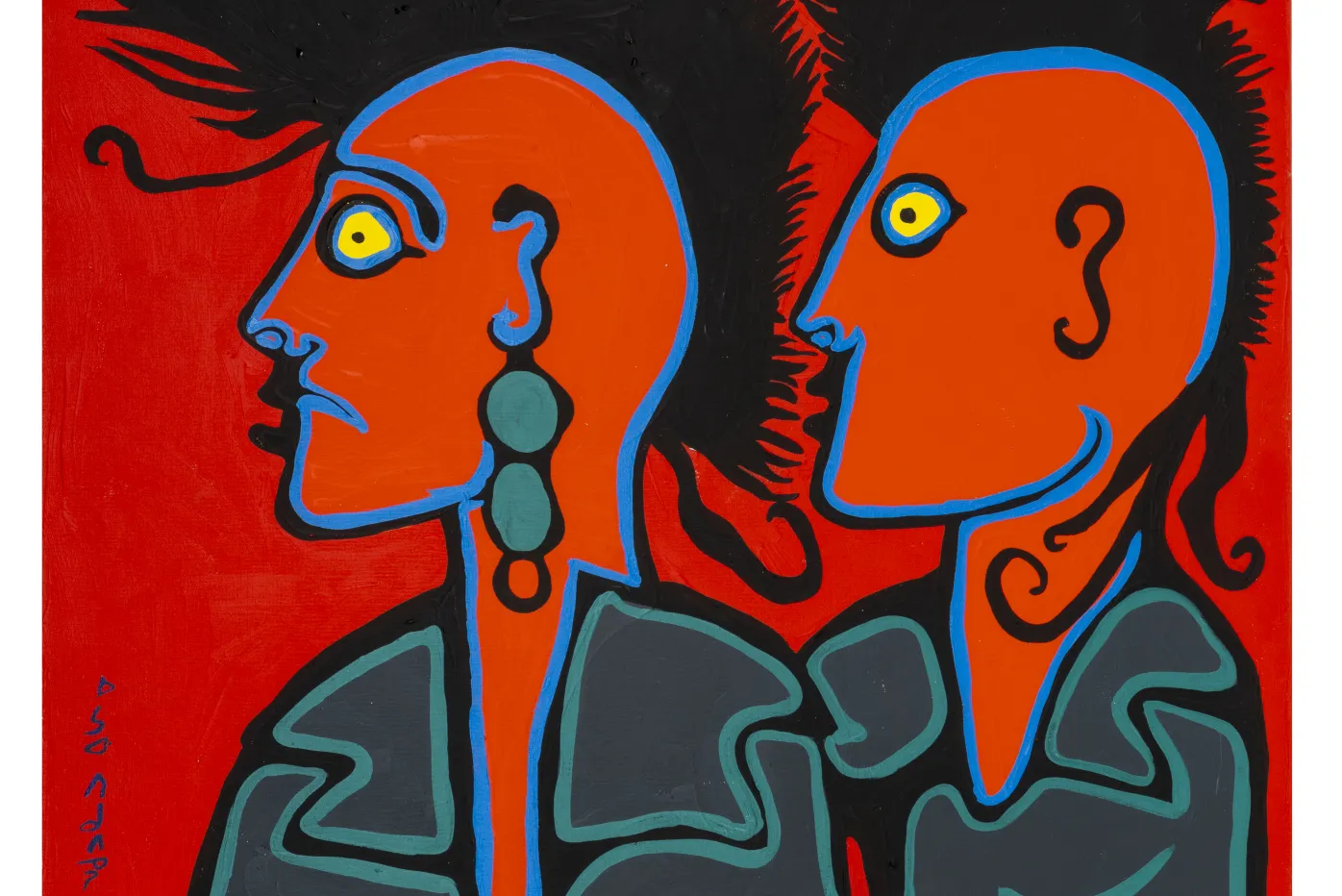 Norval Morrisseau (Bingwi Neyaashi Anishinaabek First Nation), Punk Rockers, 1989. The Estate of Norval Morrisseau