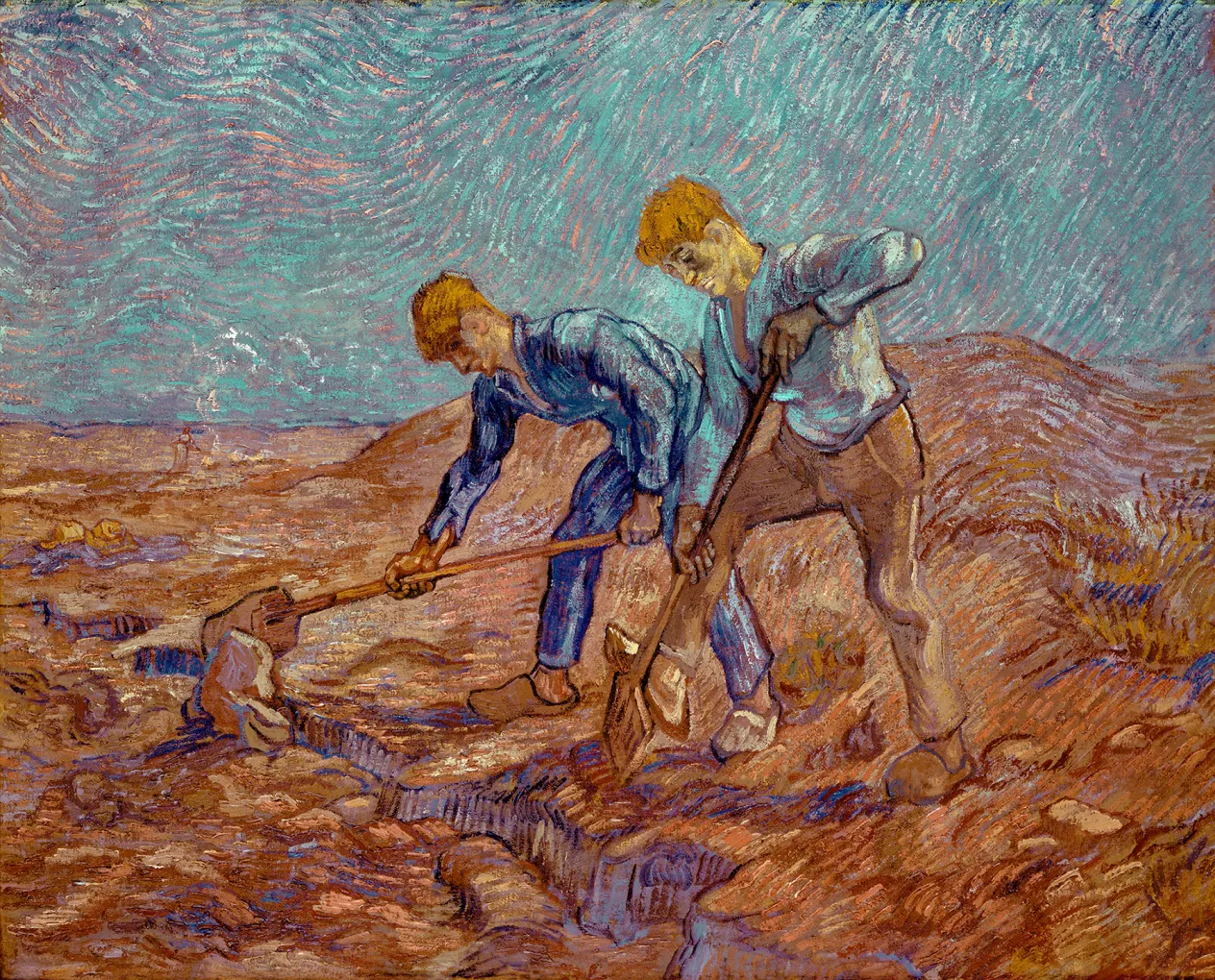 Vincent van Gogh (Dutch, 1853–1890). Two Peasants Digging, 1889. Oil on canvas; 29 1/8 x 36 5/8 in. (74 x 93 cm). Stedelijk Museum, Amsterdam, A411.