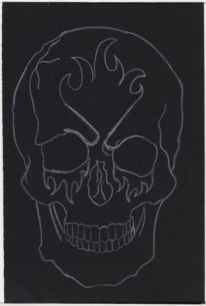 Sincere Harris, "Skull," drawing, Grade 6, Teacher: Monica Sina.