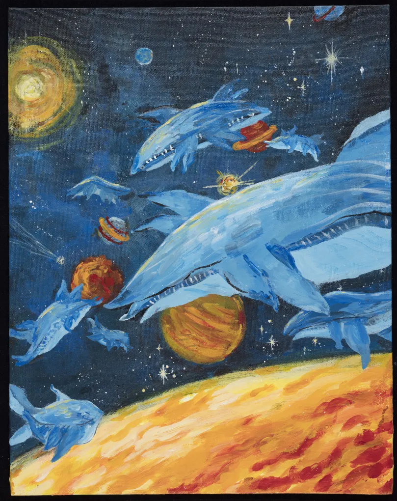 Abida Sultana, "Searching for Sky Whales," painting, Grade 12, Teacher: Elisabel Vega-Argueta