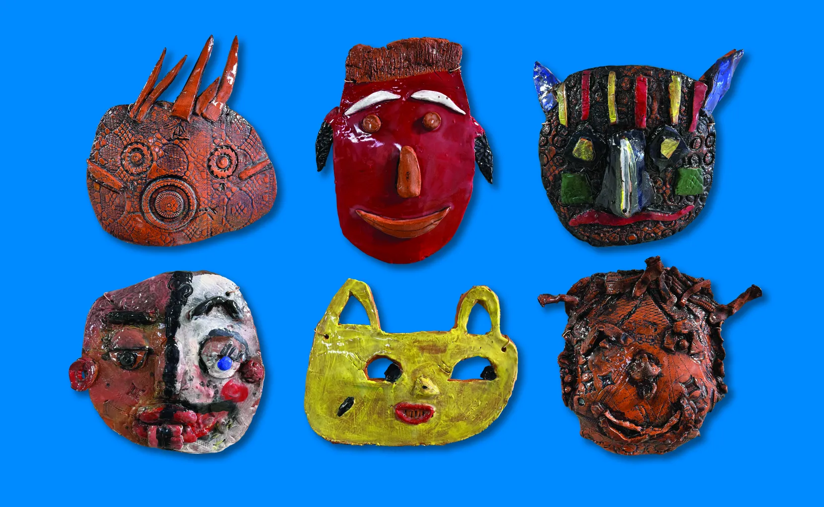 Masks made by community group members for the exhibition