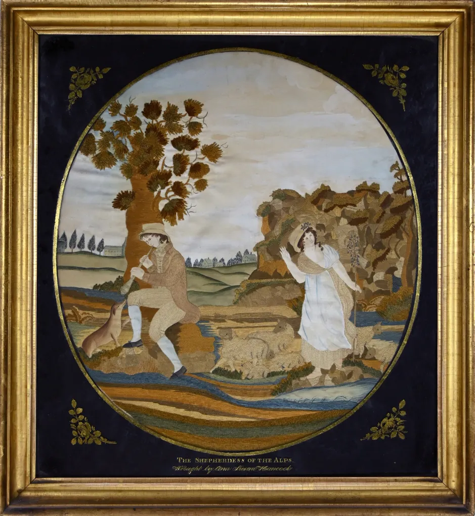 Ann Susan Hancock. The Shepardess of the Alps, ca 1820’s. Silk and watercolor on silk. Michael R. Payne and Suzanne Rudnick Payne.