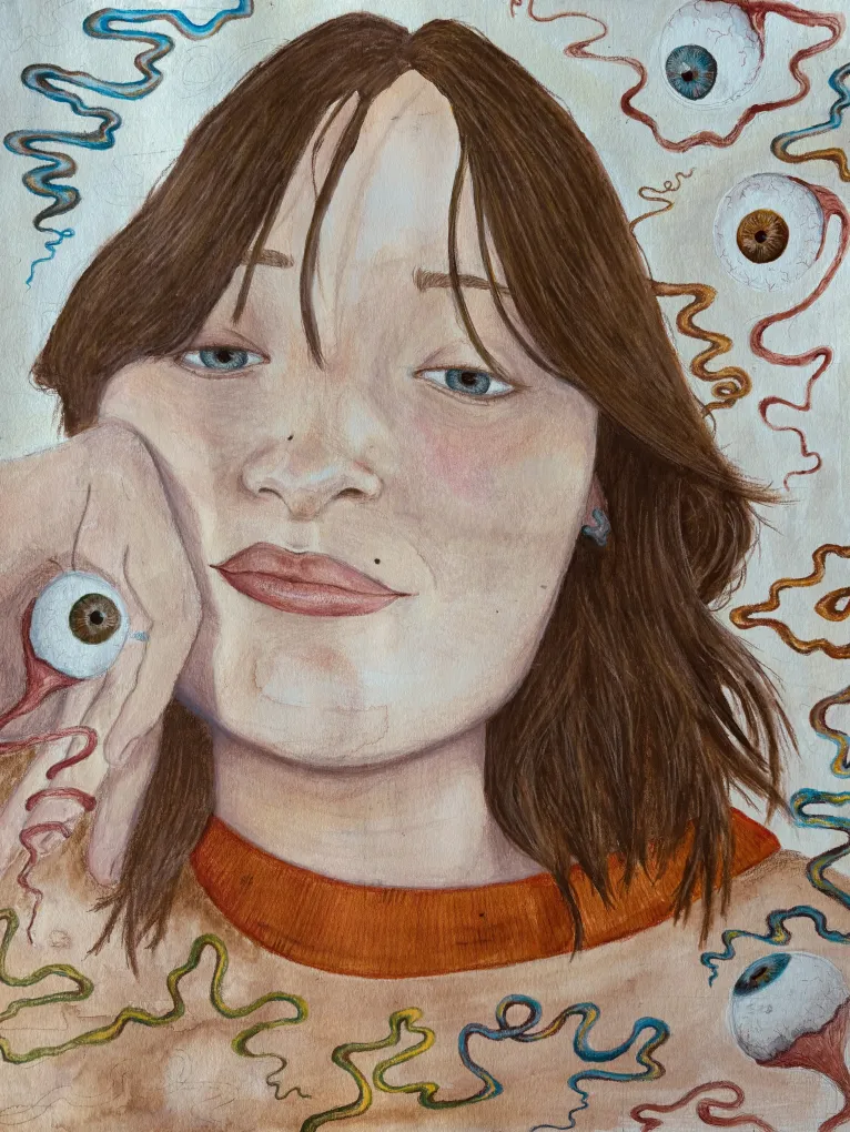 Charlotte Schmitt, Introspections, drawing, grade 9, Cass Technical High School, Teacher: Shelandra Kyles
