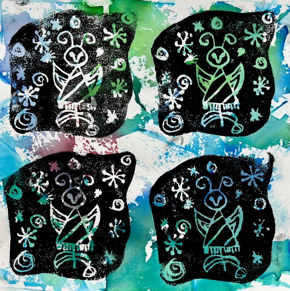 Cristy Arreola, Miro Winter Angel, printmaking, grade 4, Academy of the Americas, Teacher: Kendra Lincourt