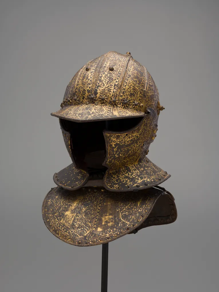 Unknown artists in the circle of the Master MP, Burgonet (helmet) and Gorget (throat defense) of Jean de Croÿ, about 1624. Musée des Beaux-Arts
