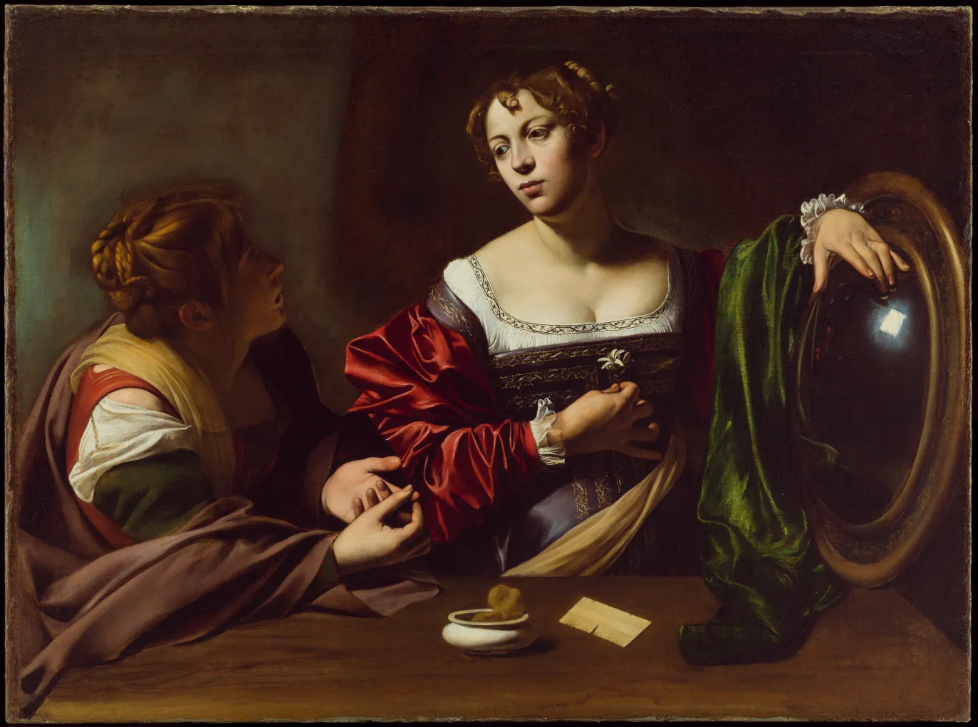 Michelangelo Merisi da Caravaggio, Martha and Mary Magdalene, ca. 1598. Detroit Institute of Arts, Gift of the Kresge Foundation and Mrs. Edsel B. Ford, 73.268.