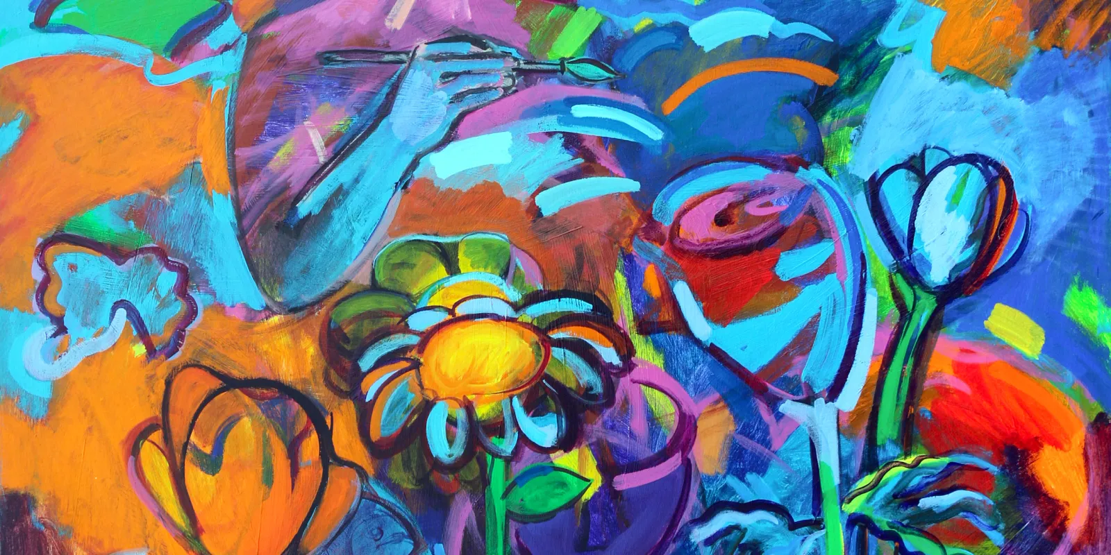 “Reflections and Flowers,” 2006, Shirley Woodson, American; acrylic on canvas.