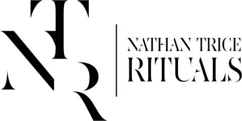 Nathan Trice Rituals Logo, Capital N T R in faded Serif font next to company title.