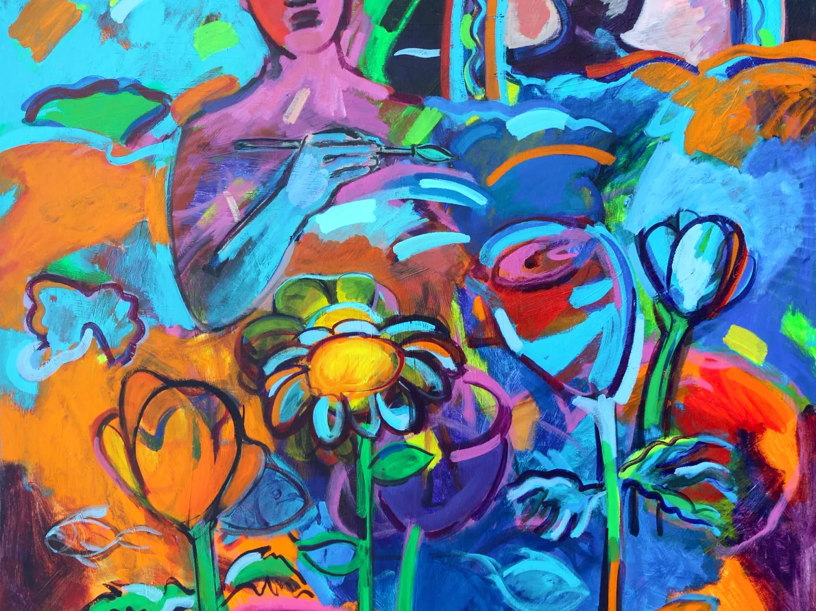 “Reflections and Flowers,” 2006, Shirley Woodson, American; acrylic on canvas.