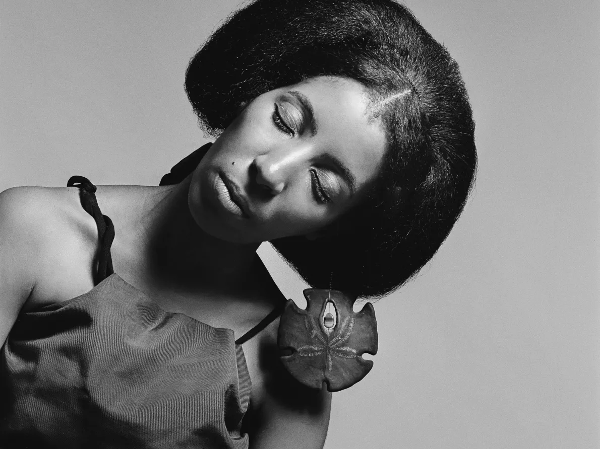 Kwame Brathwaite, Carolee Prince wearing her own jewelry designs. African Jazz-Art Society & Studios (AJASS), Harlem, ca. 1964; from Kwame Brathwaite: Black Is Beautiful (Aperture, 2019)