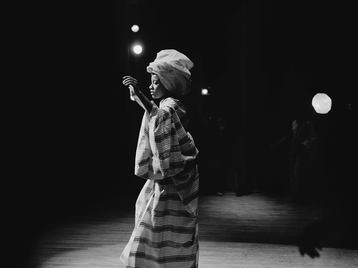 Kwame Brathwaite, Grandassa Model onstage, Apollo Theater, Harlem, ca. 1968; from Kwame Brathwaite: Black Is Beautiful (Aperture, 2019)