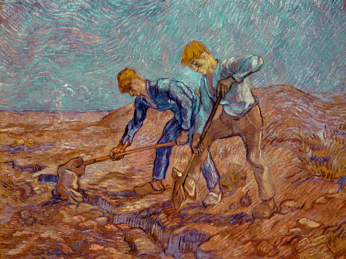 "Two Peasants Digging," 1889, Vincent van Gogh, Dutch; oil on canvas. Stedelijk Musuem, Amsterdam, A411.