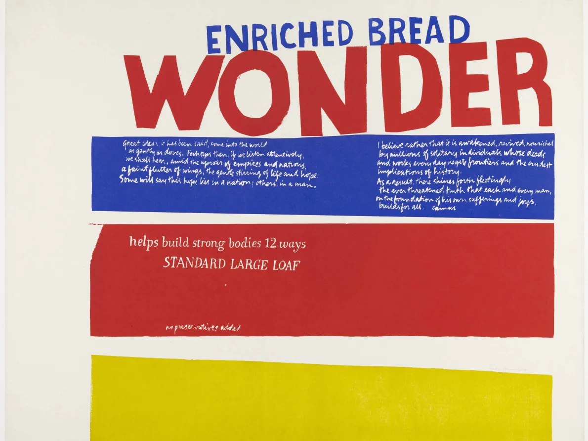 "Enriched Bread," 1965, Corita Kent, American; screenprint printed in color ink on wove paper. Detroit Institute of Arts