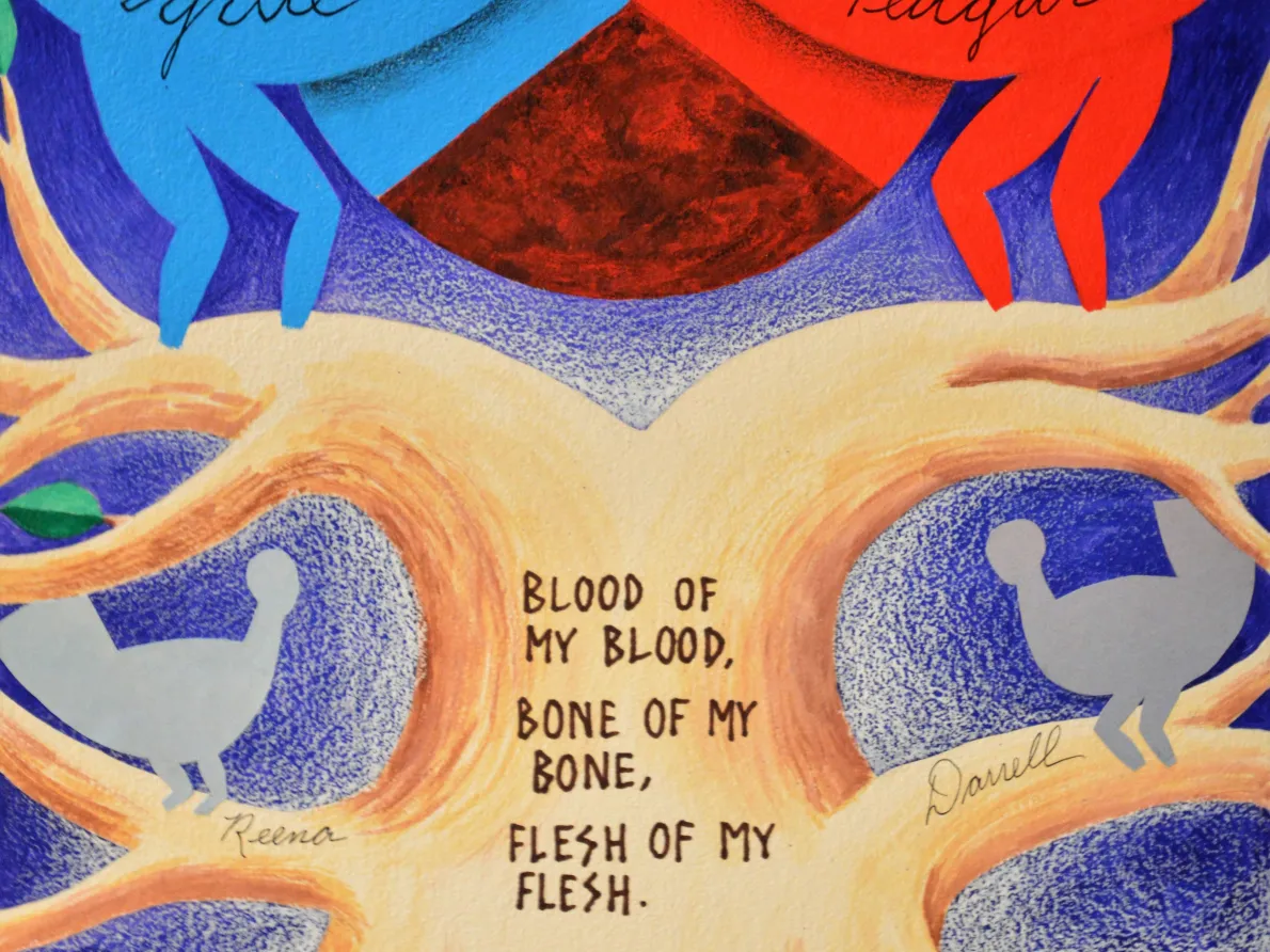 “Blood of My Blood,” 1973, Ché Baraka, collage and acrylic on board. Courtesy of the artist