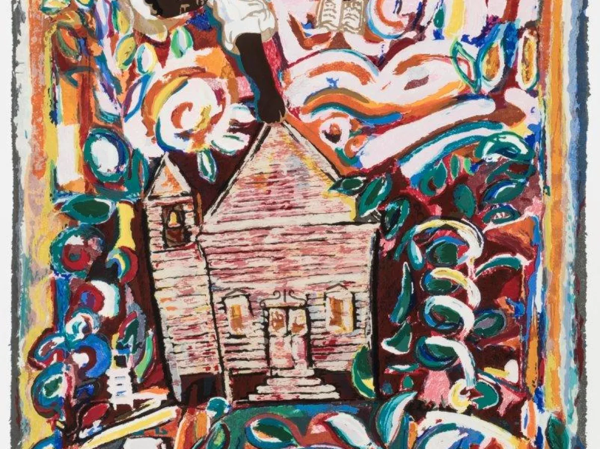 "(Echoes) Let the Church Roll On," 1995-1996, David C. Driskell, American; Encaustic, gouache, and crayon on paper.
