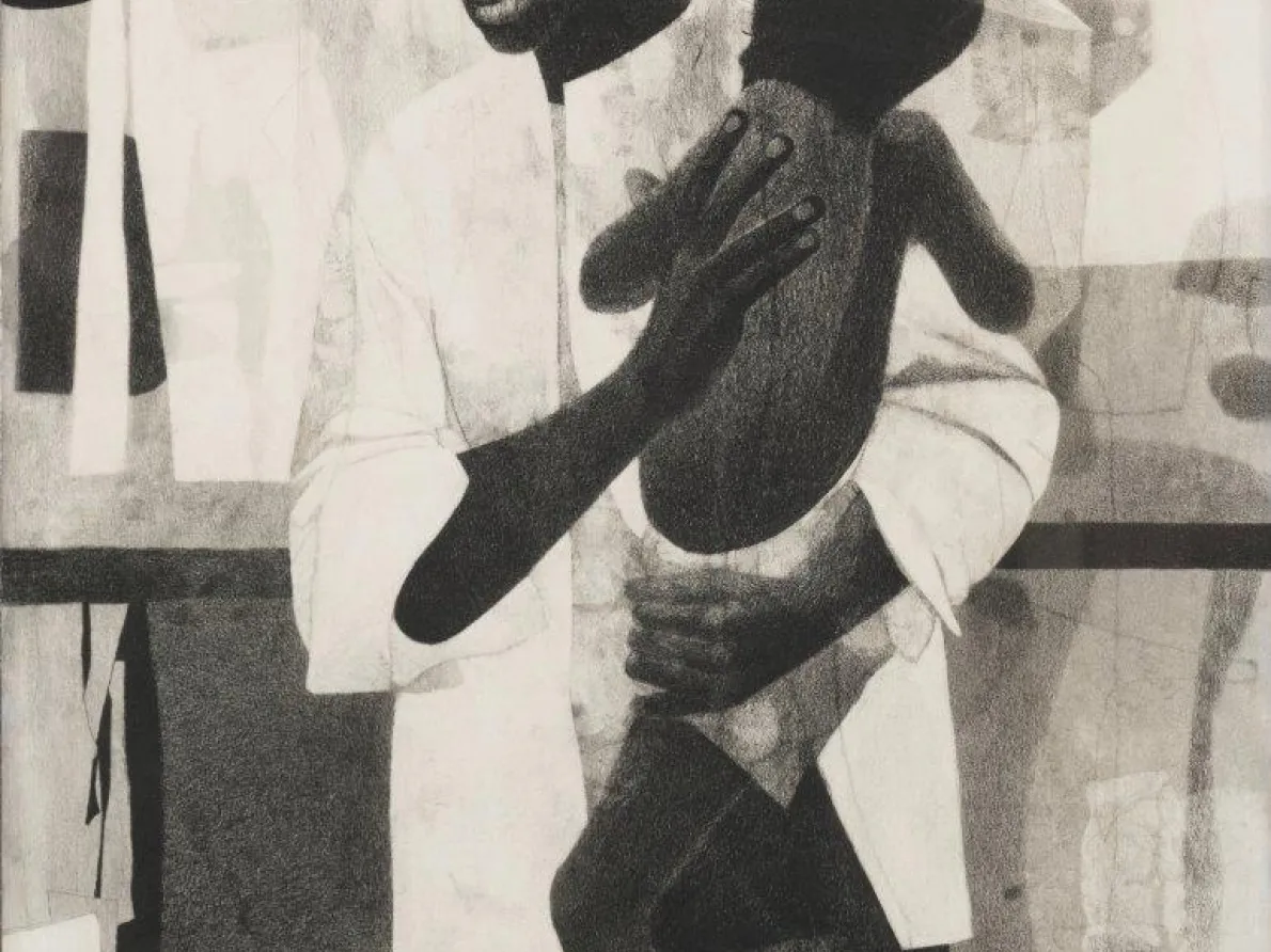 &quot;Mother and Child,&quot; 1965, Charles McGee, American; charcoal drawing. Attorney Jerome Watson and Judge Deborah Geraldine Bledsoe Ford.