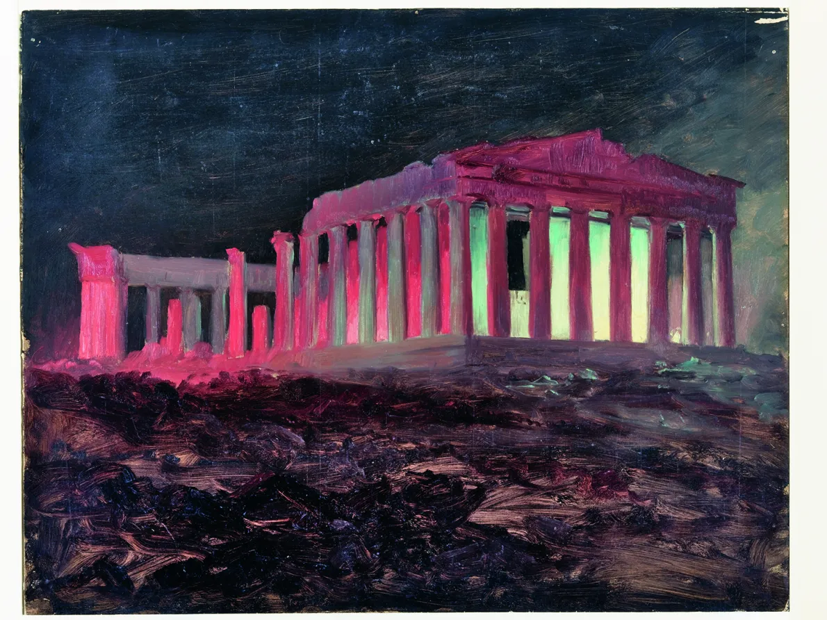 “Parthenon at Night, Athens,” 1868, Frederic Church, oil and black chalk on paperboard. Cooper Hewitt, Smithsonian Design Museum, New York. Gift of Louis P. Church, OL.1917-4-671