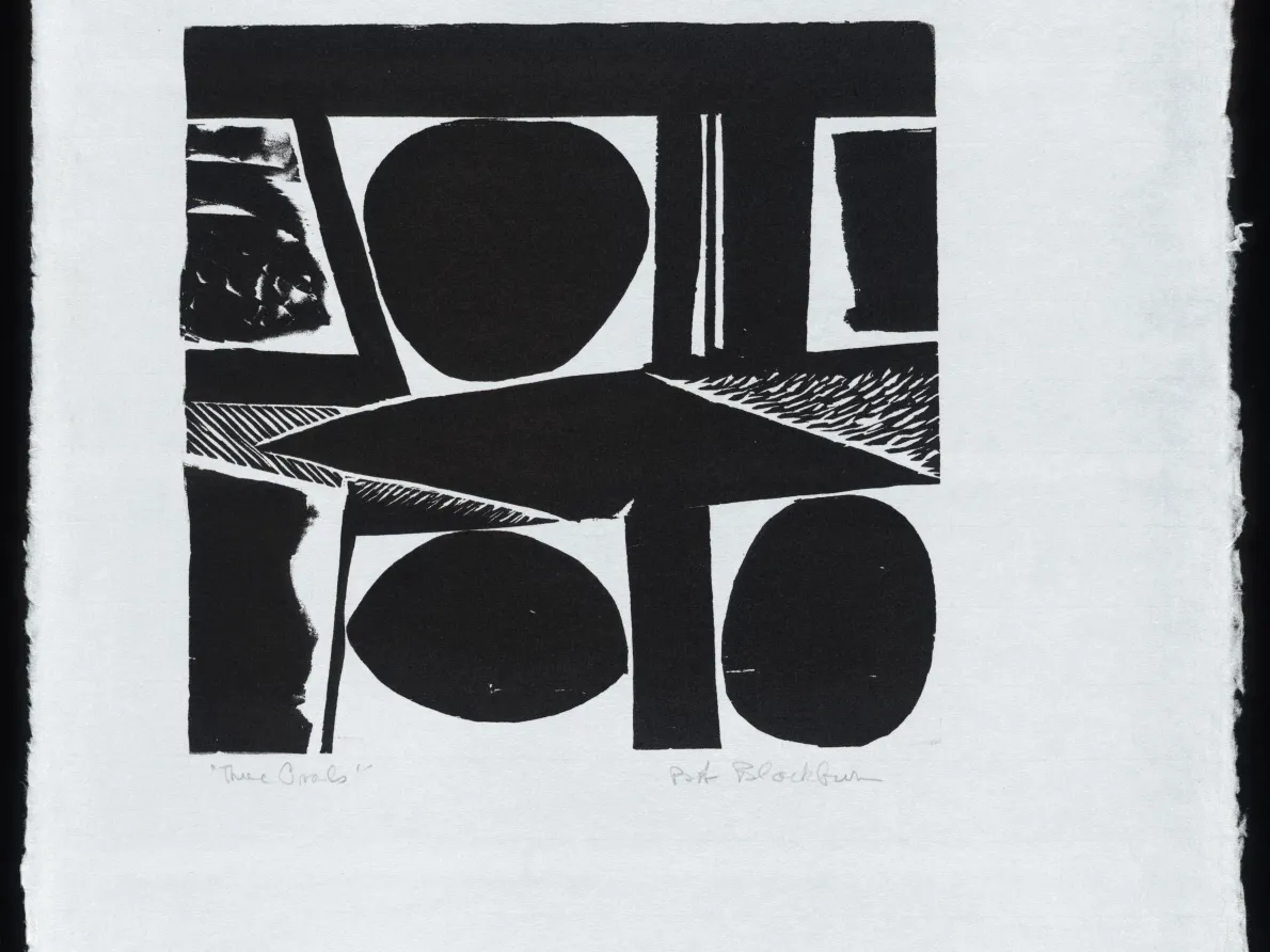 Robert Blackburn (American, 1920–2003). Three Ovals (aka The Ovals), 1960s–1970s. Woodcut; 17 1/5 x 14 1/2 in. Nelson/Dunks Collection. Photograph by Greg Staley. Photo courtesy of the David C. Driskell Center at the University of Maryland, College Park.