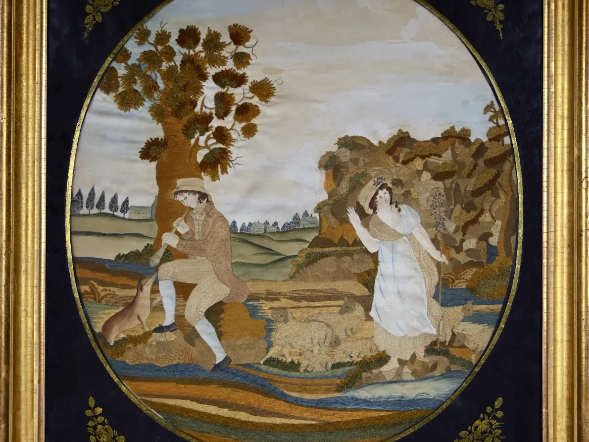Ann Susan Hancock. The Shepardess of the Alps, ca 1820’s. Silk and watercolor on silk. Michael R. Payne and Suzanne Rudnick Payne.